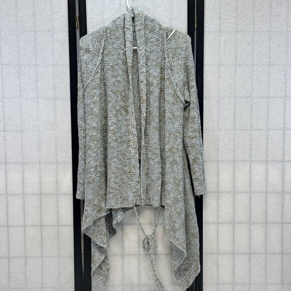 BCBG Blue Olive Asymmetrical Knit Cardigan L Loose Weave Open Front Boho Sweater - Picture 5 of 12